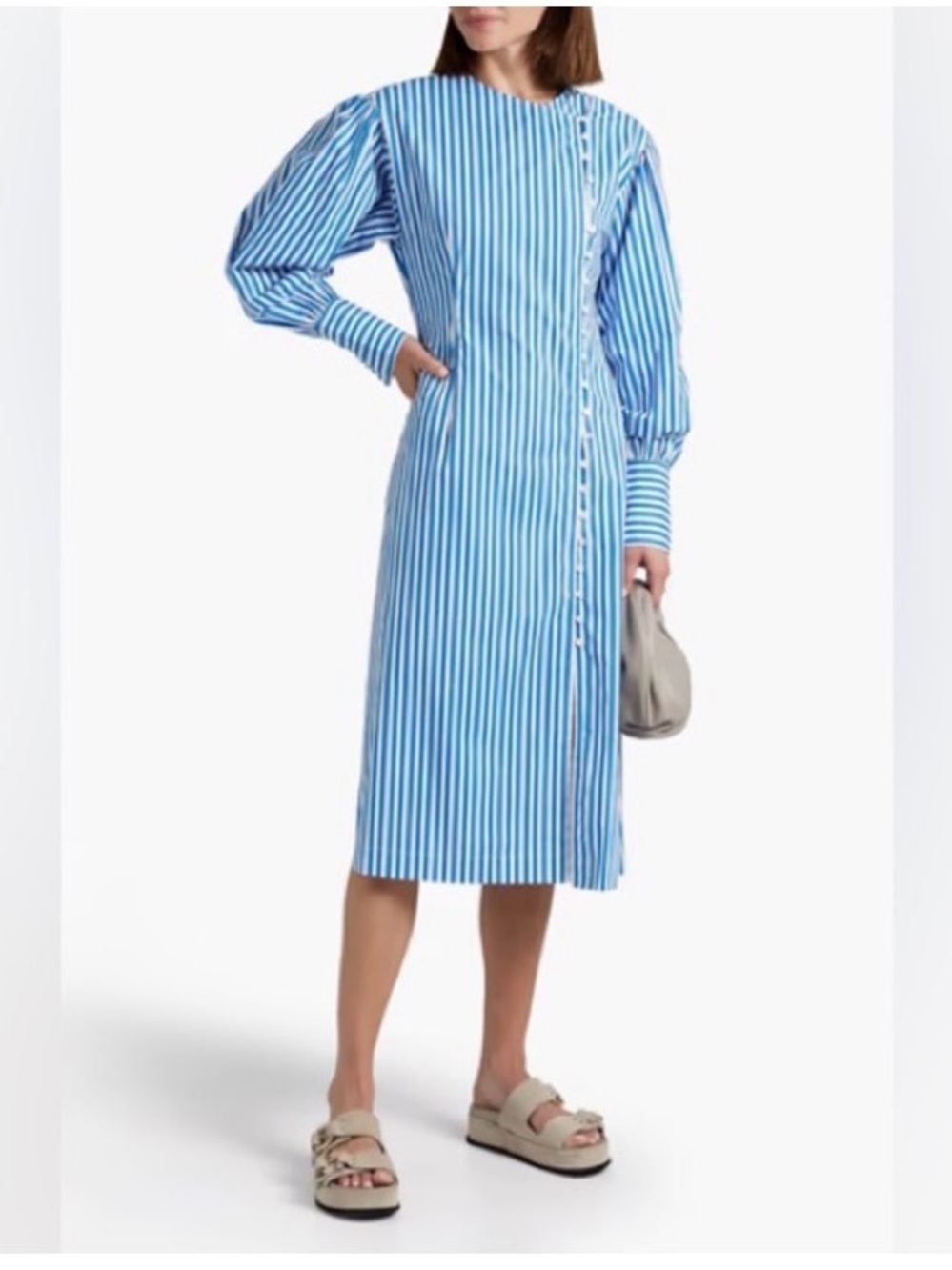 Frame Denim Blue and White Striped Button-Down Midi Dress